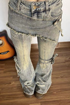 Vintage Fake Two Piece Bootcut Tie Waist Jeans