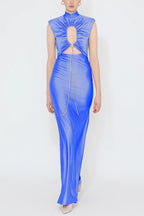 Genis Hollow Elastic Bust High Neck Sleeveless Gathered Maxi Dress
