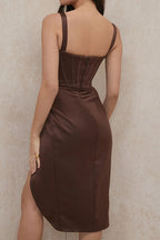 Deep V High Waist Spaghetti Strap Asymmetric Short Cocktail Dress
