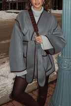 Open Front Pocketed Splice Coat with Belt
