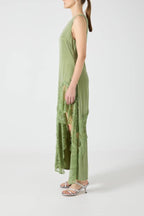 Pretty Soul Satin Lace Trim Wide Neck Irregular Hem Slit Maxi Dress