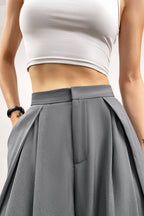 Dark Grey Pleated Wide Leg Work Pants
