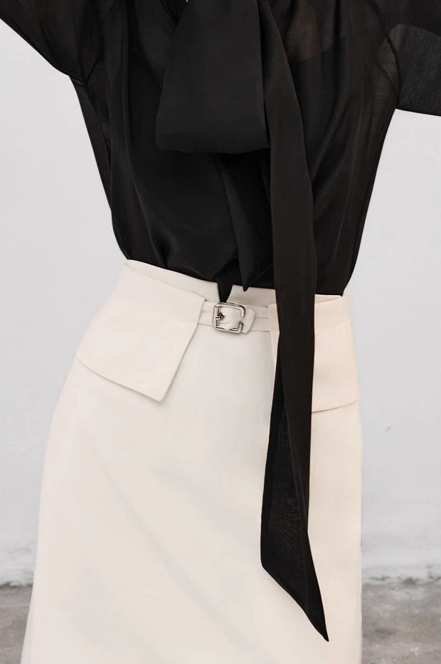 High Waist Metal Buckle Detail ALine Skirt