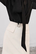 High Waist Metal Buckle Detail ALine Skirt