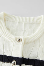 Black White Wool Twist Knit Cardigan