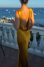 Minimal Sexy Elegant Draped Back Prom Dress