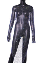 Best Layering Items Mesh Wide Neck Long Sleeve Slit Cover-up Maxi Dress