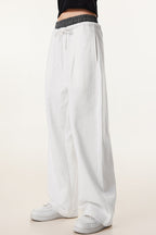 Patchwork Double Waist Wide Leg Athletic Pants