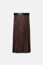 SUEDE EFFECT PLEATED MIDI SKIRT