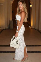 Backless Off Shoulder Lace Sleeveless Maxi Dress