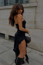 Strapless Irregular Midi Dress