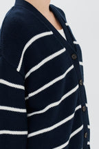 Striped Cotton V Neck Slouchy Knit Cardigan
