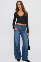 Y2K Spicy Deep V Cutout Slim Long Sleeve Crop Top
