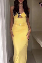 Strapless Twisted A Line Midi Dress