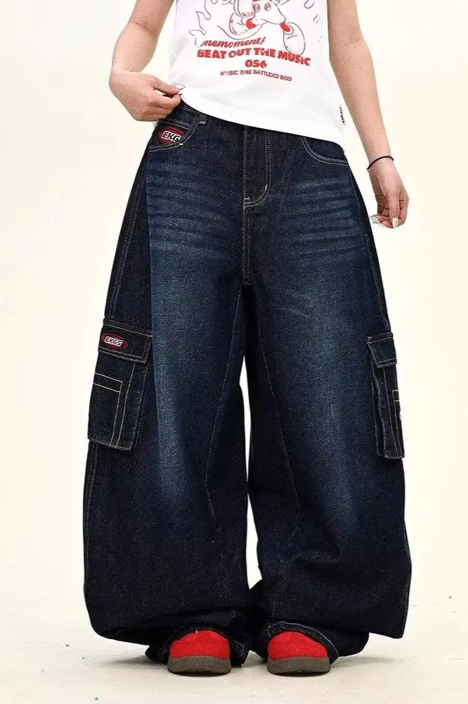 Dark Blue Cargo WideLeg Jeans
