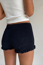Y2K Solid Casual Low Waist Plaid Ruffle Shorts