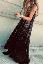 Twas The Night Sequin Round Neck Sleeveless Drape Loose Maxi Dress