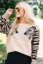 Oatmeal Tiger Printed Long Sleeve Sweater