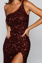 Sequin One Strap Slit Formal Dress