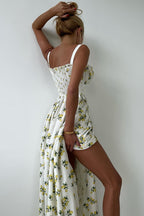 Floral Cami Tie High Waist Slit Midi Dress
