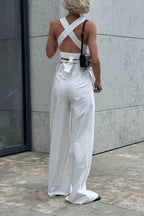 Cross-Band Sleeveless Waist Top & Wide Leg Pants Set