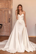 Satin Strapless Bodycon Detachable Train Wedding Dress
