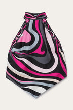 Satin Unique Print Halter Top and Irregular Midi Skirt Set