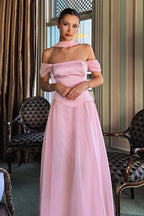 Elegant Satin Mesh Off Shoulder Prom Dress
