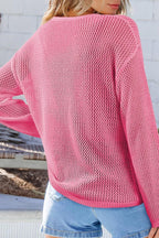 Coconut Tree Jacquard Loose Round Neck Long-sleeved Casual Knitted Cover-up