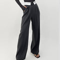 Grey Contrast Foldover Waist Wide Leg Pants