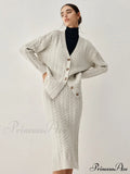 Cable Knit Cardigan Trendy With Matching Midi Skirt