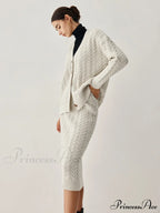 Cable Knit Cardigan Trendy With Matching Midi Skirt