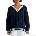 Cable Knit Loose Contrast Trim Streetwear Sweater