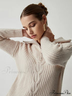 Cable Knit Open Trendy Collar Half Zip Sweater