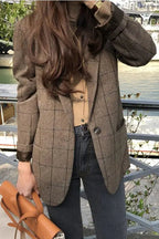 Plaid Woolen Button Blazer