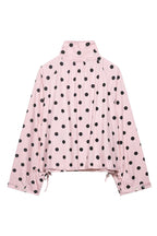Polka Dot Print Loose Stand Collar Button Bow Tie Casual Long-sleeved Jacket