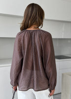 Hazel Whisper - Sheer Ruffle Tie Blouse