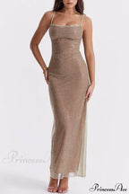 Cafe Au Lait Charming Beaded Maxi Dress