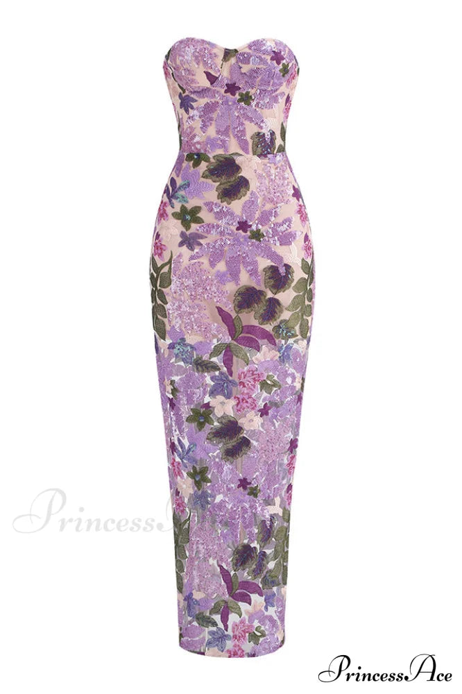 Calista Sequin Stylish Embroidered Maxi Dress
