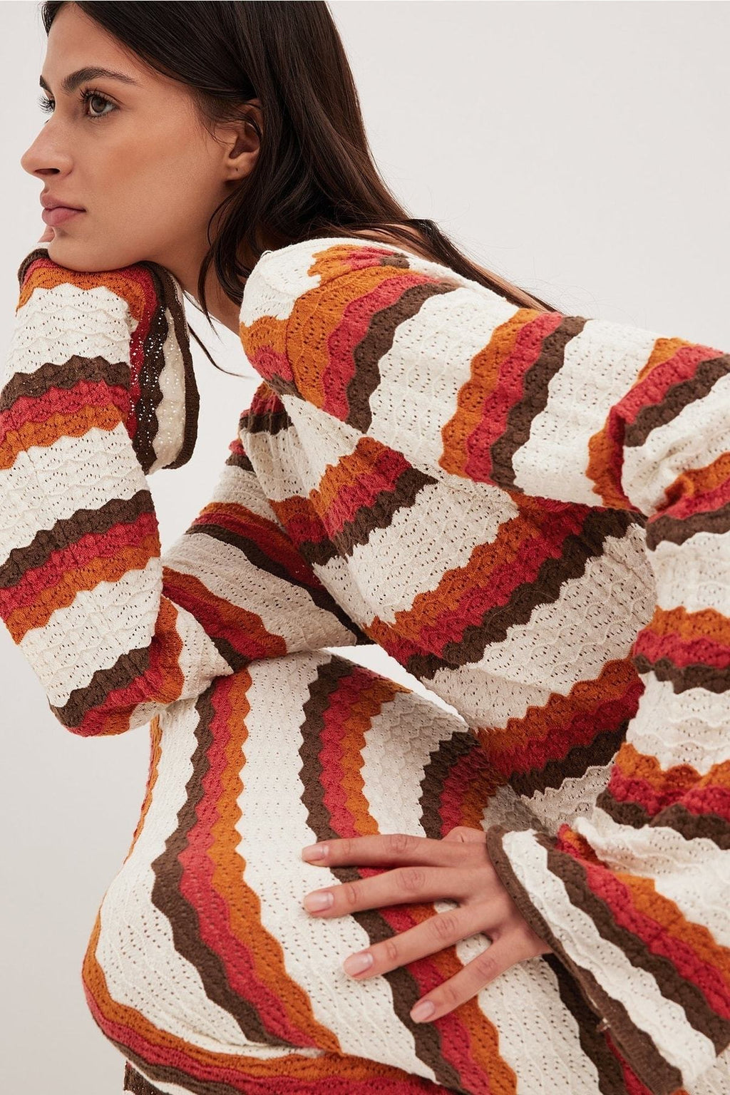 Odalis Boutique Woven Backless Maxi Knit Dress with Zigzag Pattern Chic Silhouette Collection