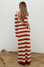 Odalis Boutique Woven Backless Maxi Knit Dress with Zigzag Pattern Chic Silhouette Collection
