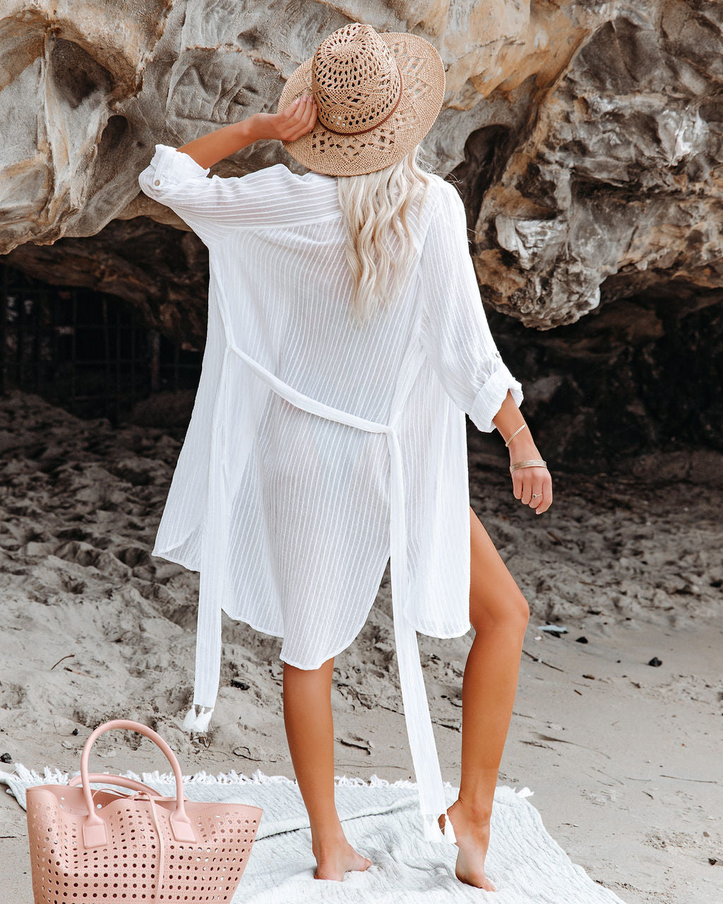 Calm Waters Cover Up Shirt Dress Off White