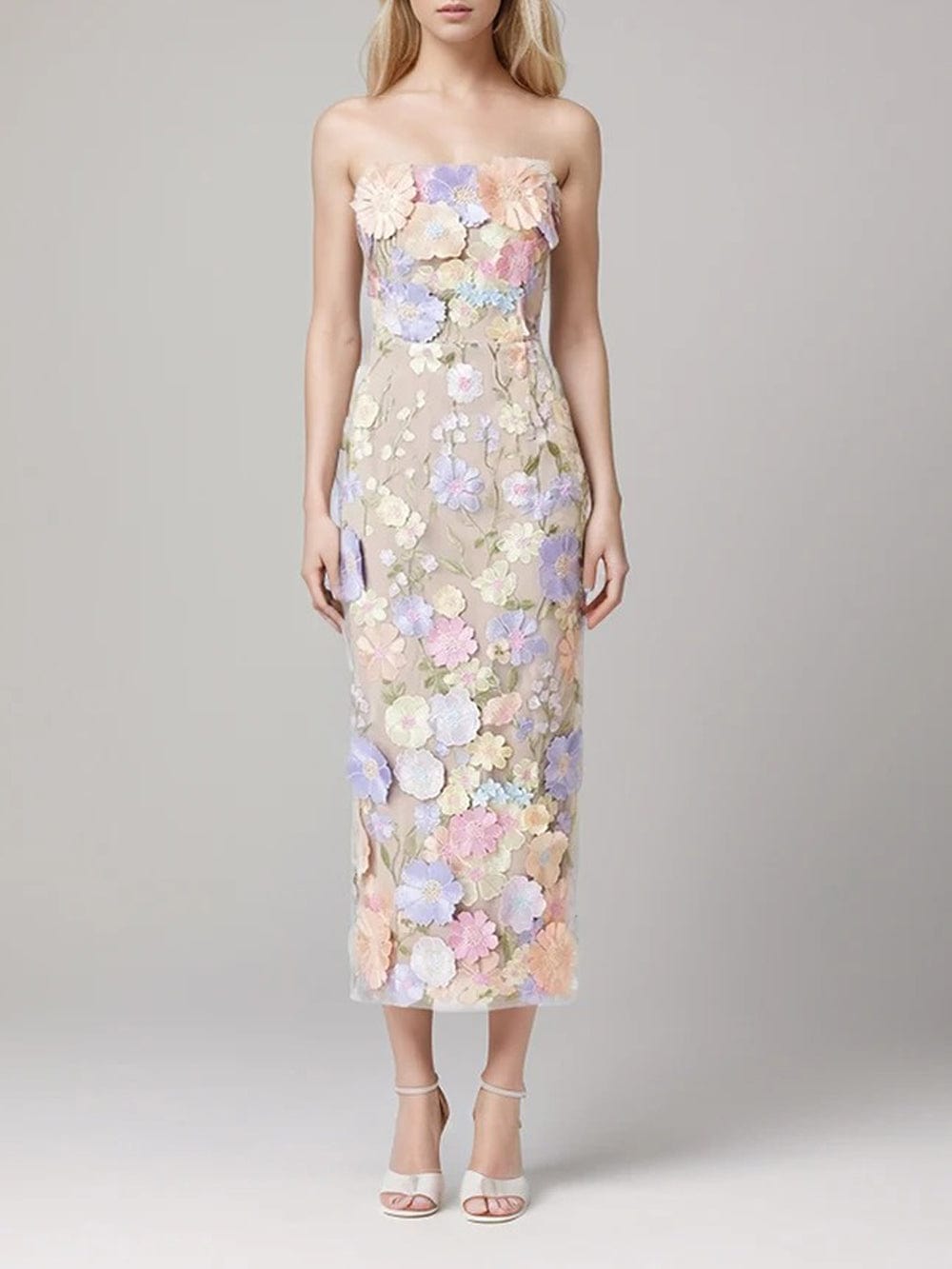 Calysta Appliques Sleeveless Midi Dress