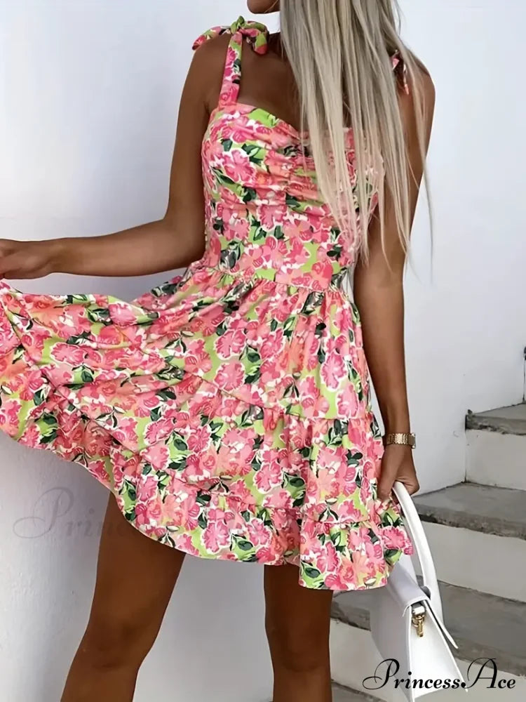 Cami Ruffle Spaghetti Design Gown Flowered with Hem Straps