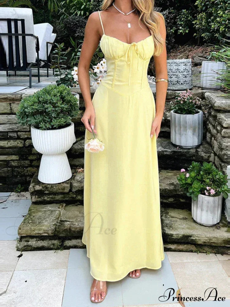 Cami Tie Up Charming Solid Maxi Dress