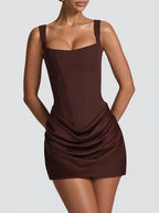 Camille Ruched Square-Neck Mini Dress