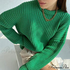 Candy Color Crewneck Trendy Pullover Sweater - Beige