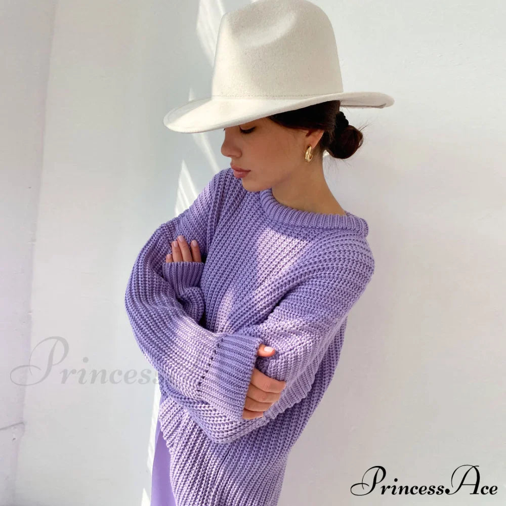 Candy Color Crewneck Trendy Pullover Sweater - Orange