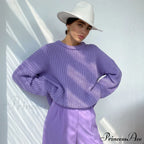 Candy Color Crewneck Trendy Pullover Sweater - Orange