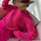 Candy Color Crewneck Trendy Pullover Sweater - Purple